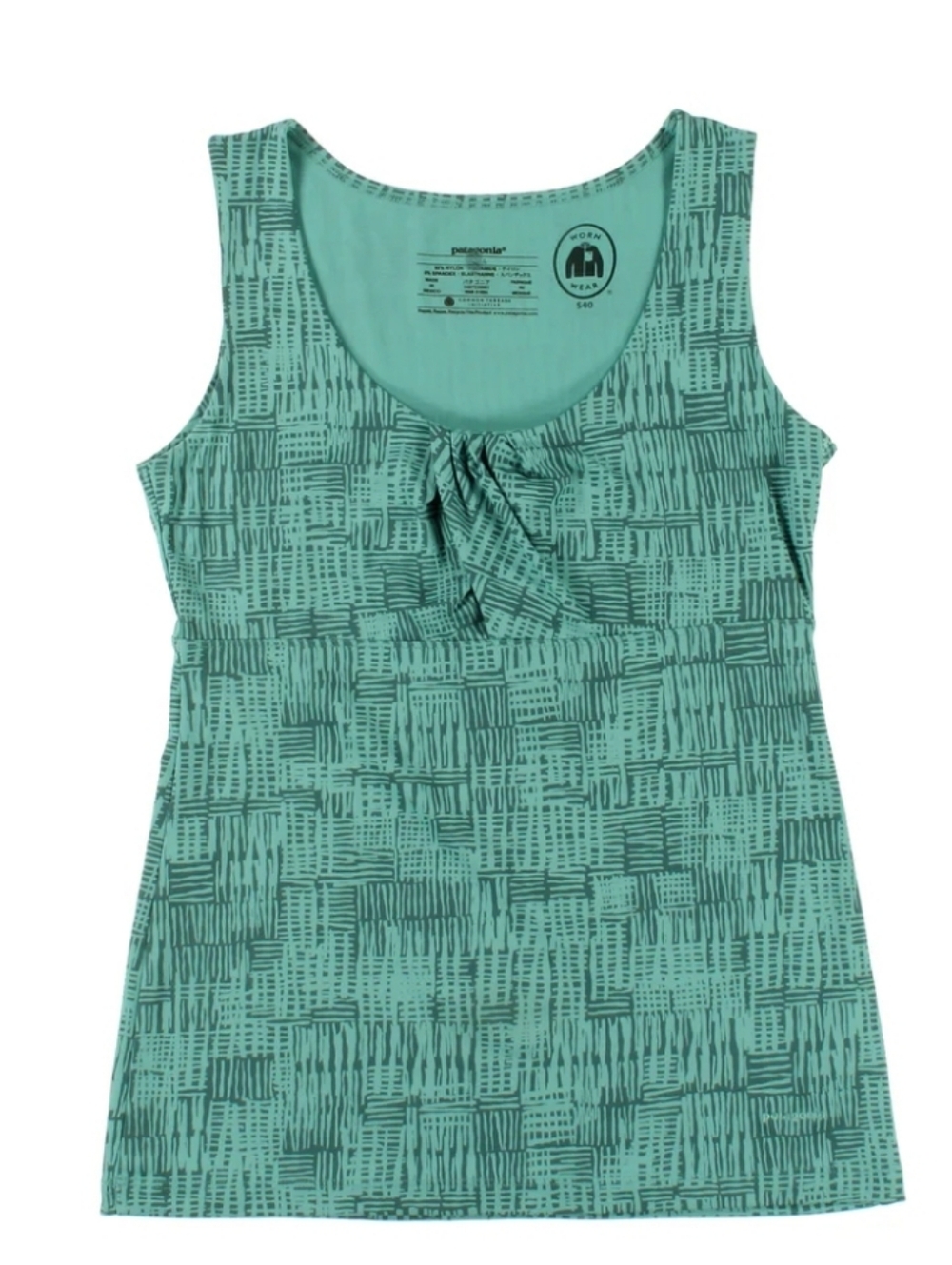 Patagonia Bandha Tank Top Large Teal Geometric Print Ruched Twist Gorpcore